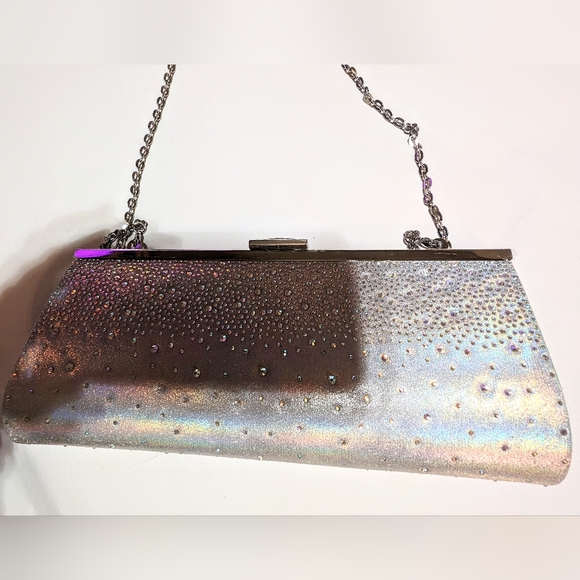 INC International Concepts Carolyn Ombre Clutch Silver Chain Shoulder Rhinestone - Picture 4 of 13